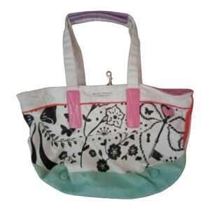 Victorias”Secret Moments”Canvas Tote carry on Bag Black White FLORAL RARE